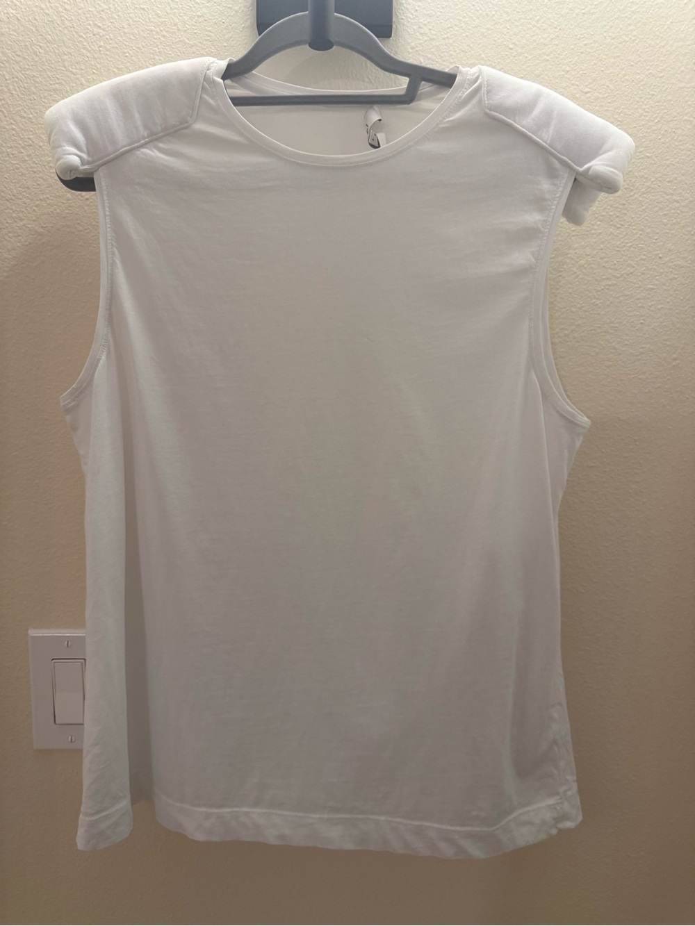 Tibi White Sleeveless 100% Cotton Crewneck Tank Top with Shoulder Pads